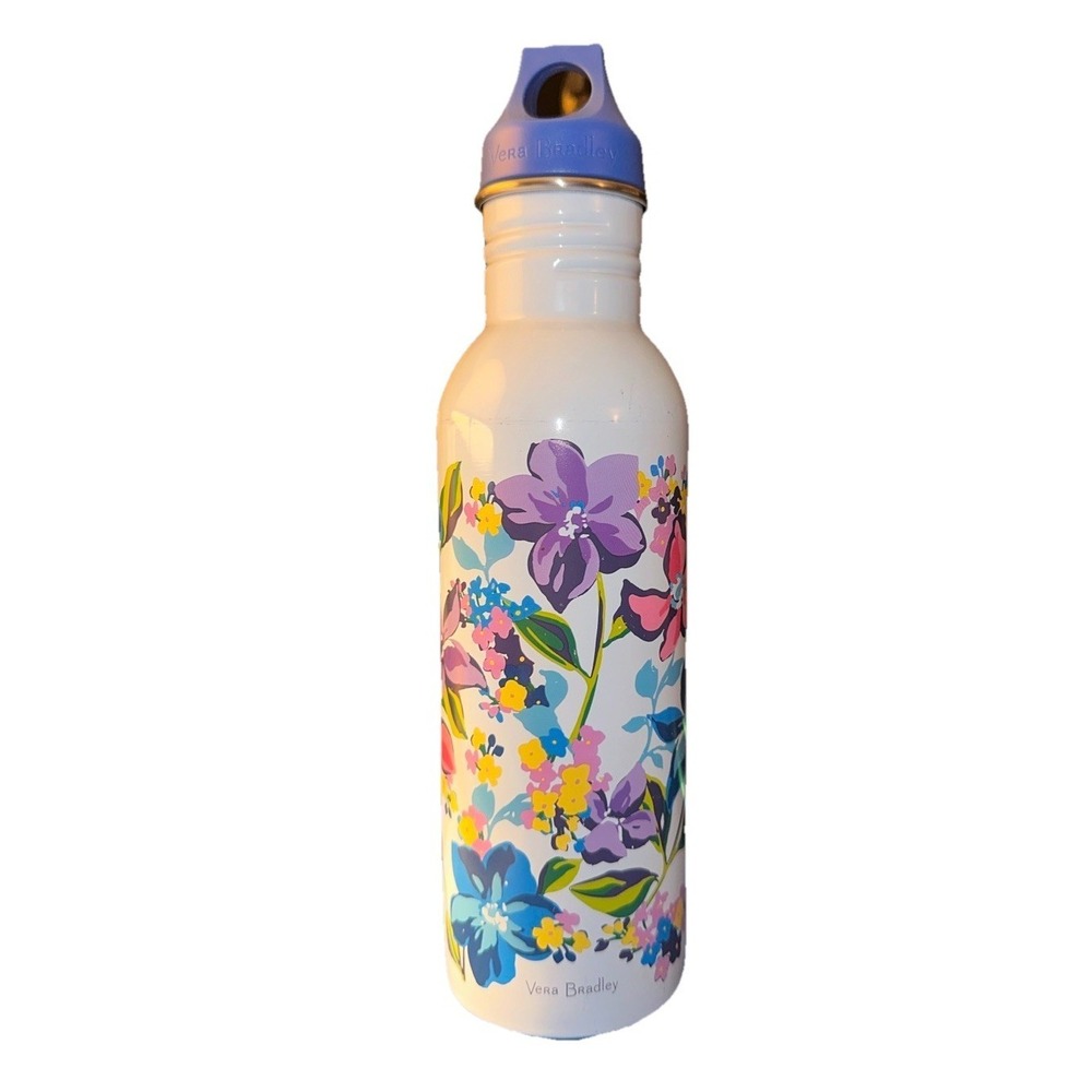 Vera Bradley Metal blue floral Water / drinking Bottle decanter screw top EUC